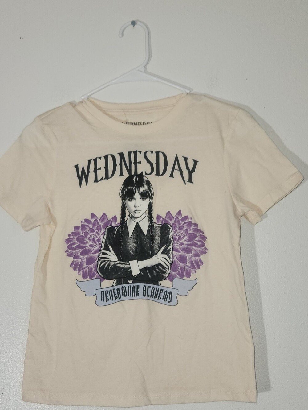 Girl's Wednesday Graphic Tee with Purple Floral Accent